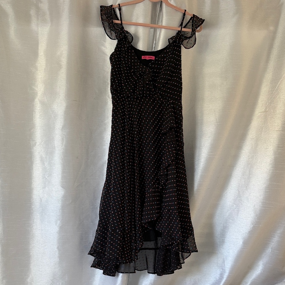 Betsey Johnson Black High Low Dress with Polka Dots